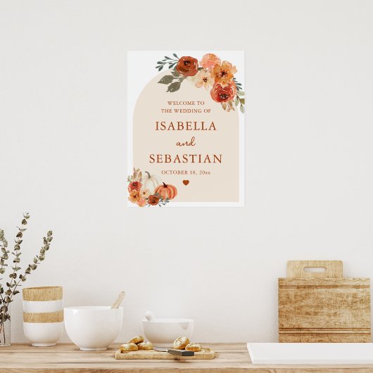 Waterverf Boho Herfst Pompoen bruiloft welkom teke Poster (Keuken)