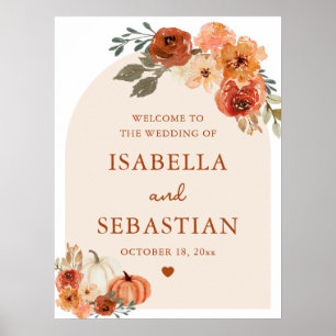 Waterverf Boho Herfst Pompoen bruiloft welkom teke Poster