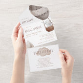 Waterverf Boho heteluchtballon Baby shower All In One Uitnodiging (Afscheurbaar)