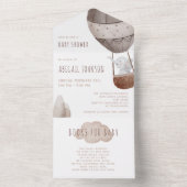 Waterverf Boho heteluchtballon Baby shower All In One Uitnodiging (Binnen)