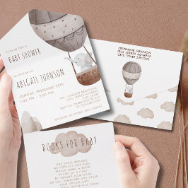 Waterverf Boho heteluchtballon Baby shower All In One Uitnodiging