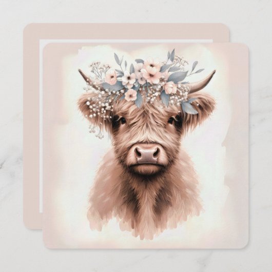 Waterverf Boho Highland Koe met bruidskopstuk Kaart (Voorkant / Achterkant)