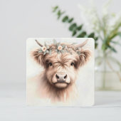 Waterverf Boho Highland Koe met bruidskopstuk Kaart (Staand voorkant)