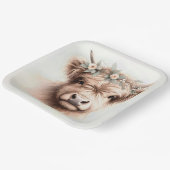Waterverf Boho Highland Koe met bruidskopstuk Papieren Bordje (Gebogen)