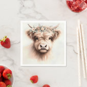 Waterverf Boho Highland Koe met bruidskopstuk Servet (Insitu)