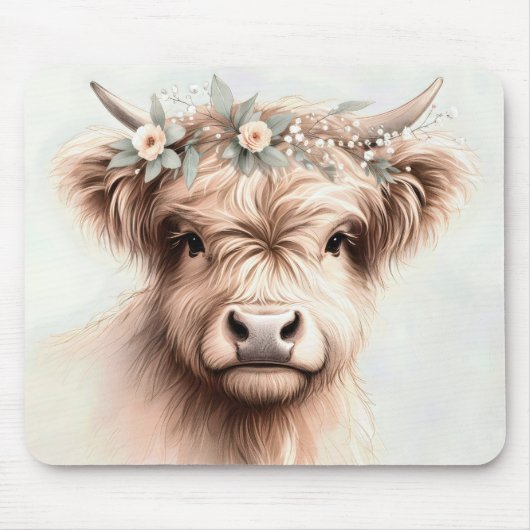 Waterverf Boho Highland Koe Muismat (Voorkant)