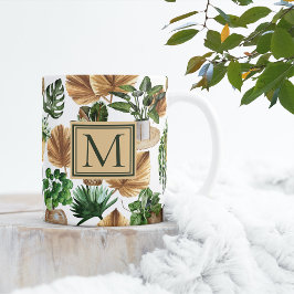 Waterverf Boho Indoor House Planten Monogram Koffiemok