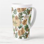Waterverf Boho Indoor House Planten Monogram Naam Latte Mok (Rechterhoek)