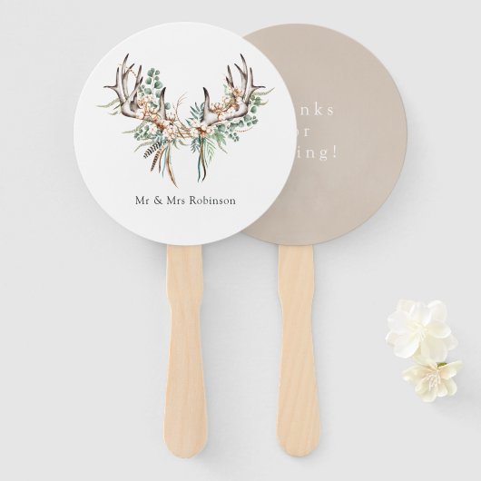 Waterverf Boho Katoen en Eucalyptus Boho Bruiloft Handwaaier (Voorkant en achterkant)