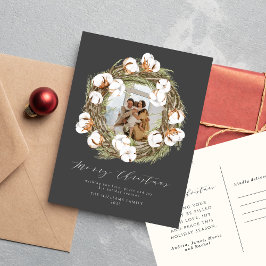 Waterverf Boho kerst katoenen krans één foto Feestdagenkaart