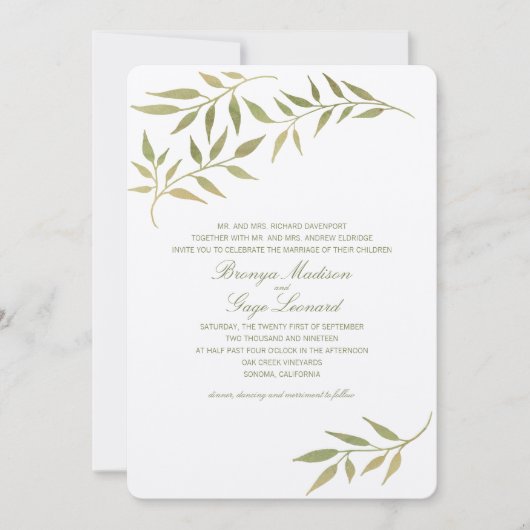 Waterverf Boho Laurel Branches | Weddenschap Kaart (Voorkant)