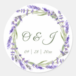 Waterverf Boho Lavendel Bruiloft Ronde Sticker