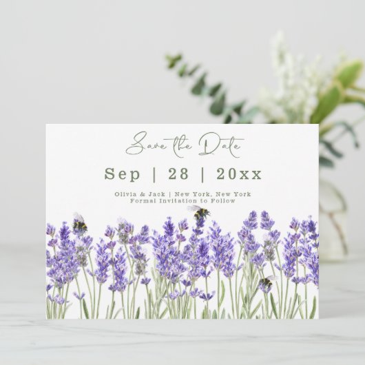 Waterverf Boho Lavendel Save The Date Kaart (Staand voorkant)