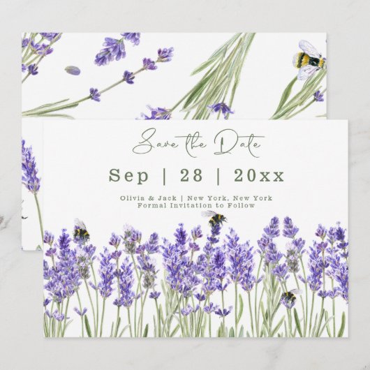 Waterverf Boho Lavendel Save The Date Kaart (Voorkant / Achterkant)