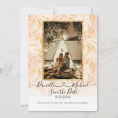 Waterverf BOHO Leaf Foliage Pink Gold Glitter Save The Date (Voorkant)