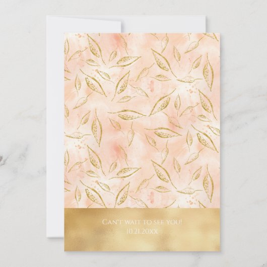 Waterverf BOHO Leaf Foliage Pink Gold Glitter Save The Date (Achterkant)