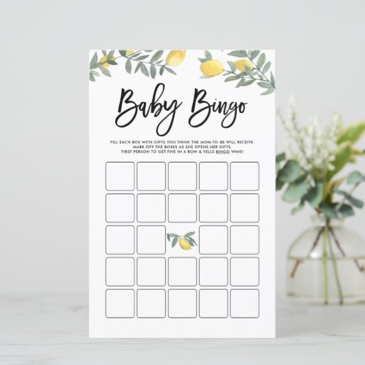 Waterverf Boho Lemons Baby shower Bingo Game (Staand voorkant)