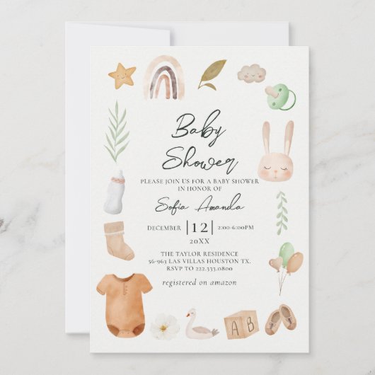 Waterverf Boho Lijst Baby shower Kaart (Voorkant)
