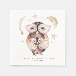 Waterverf Boho mama en Baby uil Baby shower Servet