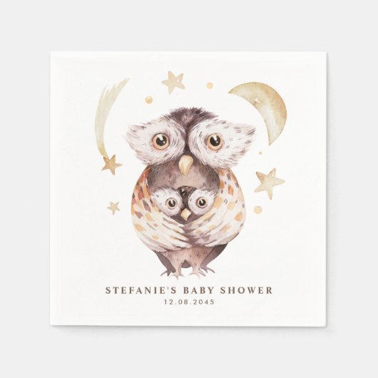 Waterverf Boho mama en Baby uil Baby shower Servet (Voorkant)