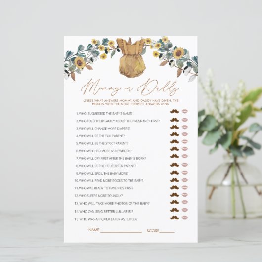 Waterverf Boho mama of papa Baby shower Game (Staand voorkant)