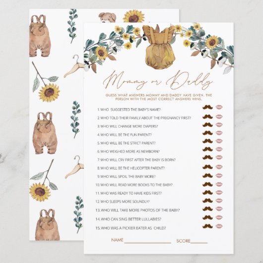 Waterverf Boho mama of papa Baby shower Game (Voorkant / Achterkant)