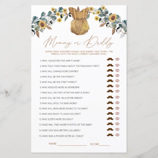 Waterverf Boho mama of papa Baby shower Game (Voorkant)