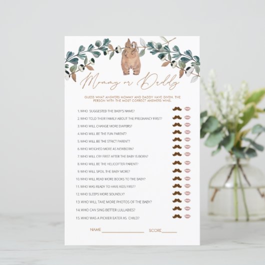 Waterverf Boho mama of papa Baby shower Game (Staand voorkant)