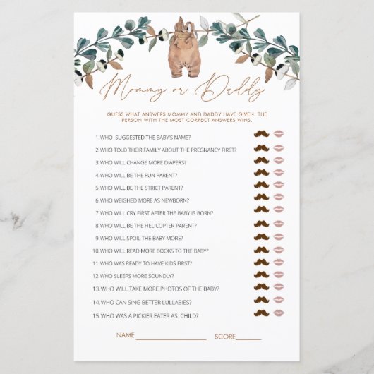 Waterverf Boho mama of papa Baby shower Game (Voorkant)