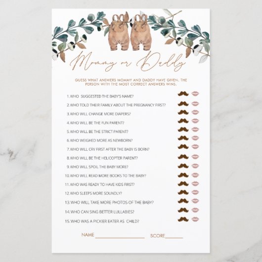 Waterverf Boho mama of papa Baby shower Game (Voorkant)