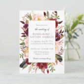 Waterverf Boho Marsala Rode Bourgogne Rozen Lijst  Kaart (Staand voorkant)