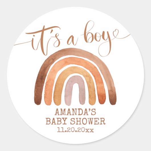 Waterverf Boho Modern Rainbow Het is een jongen Ronde Sticker (Voorkant)