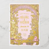 Waterverf Boho Mushrooms Paarse Save the Date Folie Uitnodiging (Voorkant)