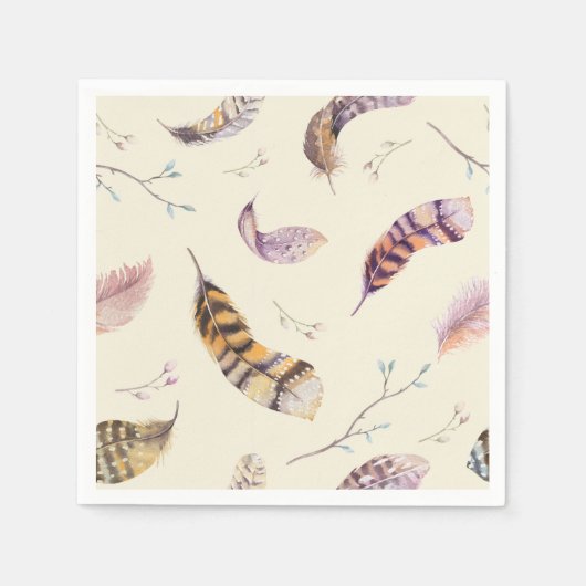 Waterverf Boho Natuur rustieke veren Servetten (Voorkant)
