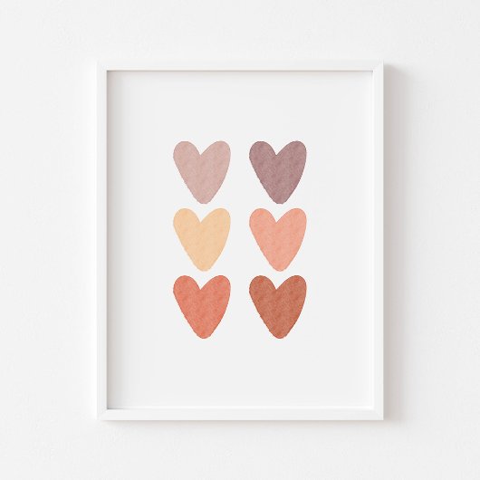 Waterverf Boho Neutral Hearts Print