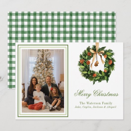 Waterverf Boho OrangeSlice krans Kerstfoto Feestdagenkaart (Voorkant / Achterkant)