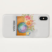 Waterverf Boho Oranje Camera & Flowers Case-Mate iPhone Case (Achterkant (horizontaal))