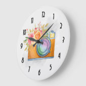 Waterverf Boho Oranje Camera & Flowers Grote Klok (Hoek)