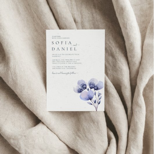 Waterverf Boho Paarse Bloemen Winterbruiloft Kaart