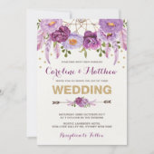 Waterverf Boho Paarse Floral Weddenschap Kaart (Voorkant)
