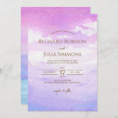 Waterverf Boho Paarse Pink Sky Weddenschap Save The Date (Voorkant / Achterkant)