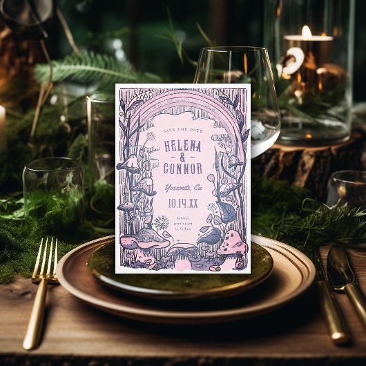 Waterverf Boho Paddenstoelen Paarse Retro Save The Date