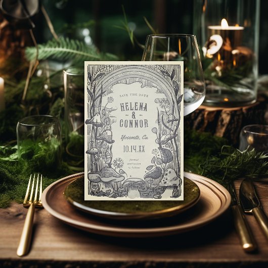 Waterverf Boho Paddenstoelen Sepia Retro Save The Date