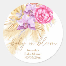 Waterverf Boho Pampas Grass - Baby shower Ronde Sticker