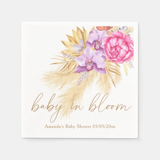 Waterverf Boho Pampas Grass - Baby shower Servet (Voorkant)