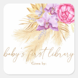 Waterverf boho pampas grass, Baby's eerste bibliot Vierkante Sticker