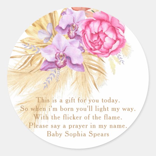 Waterverf Boho Pampas Grass - Prayer Candel label (Voorkant)