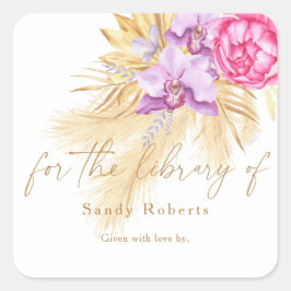 Waterverf Boho Pampas Grass, voor de bibliotheek v Vierkante Sticker