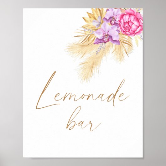 Waterverf Boho Pampas - limonadebar Poster (Voorkant)