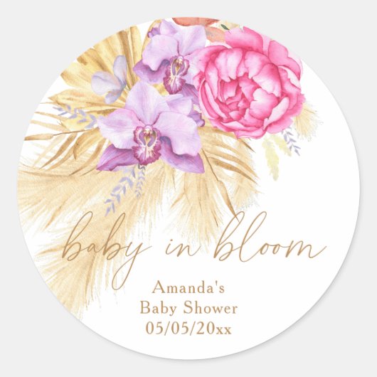 Waterverf boho pampasgras - Babyborrel Ronde Sticker (Voorkant)